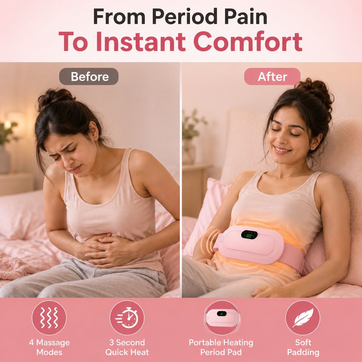 Portable Heating Pad & Massager for Period Cramps and Back Pain Relief